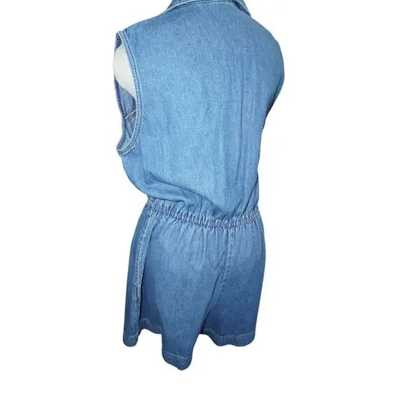 Vintage St. John's Bay Denim Romper – Size 14 M – 100% Cotton Button-Up Playsuit - Picture 6 of 11
